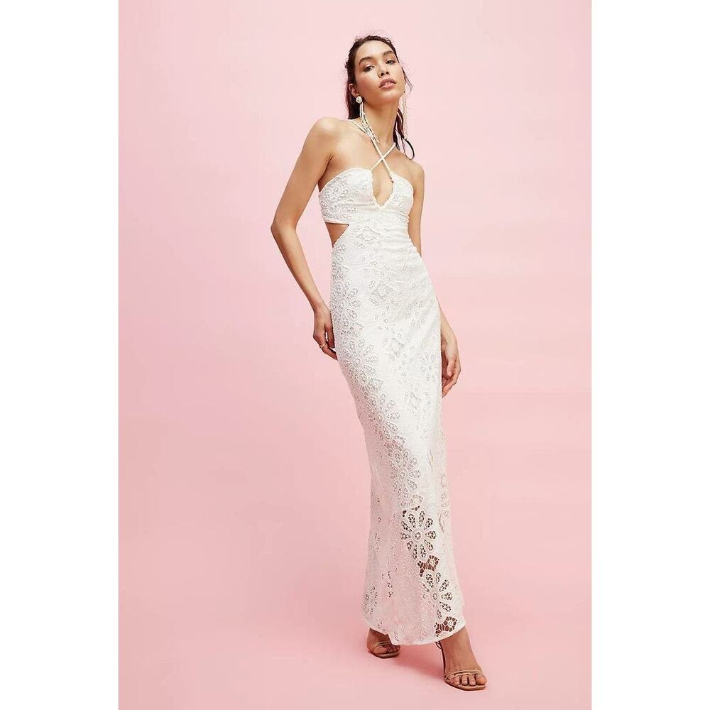 New Free People Especia Memoria Lace Maxi Dress $350 SMALL Off-White Keyhole